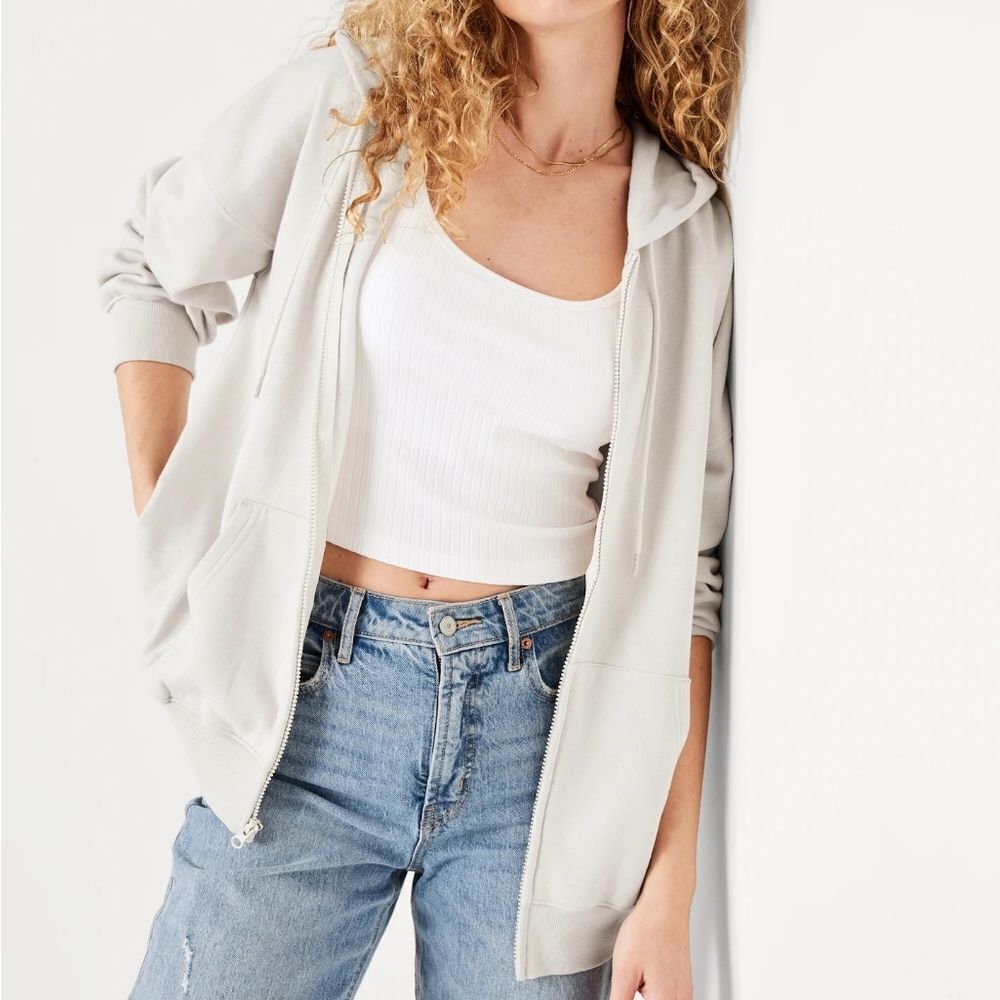 Old Navy Off-White Oversized Cotton Blend Hoodie Size S